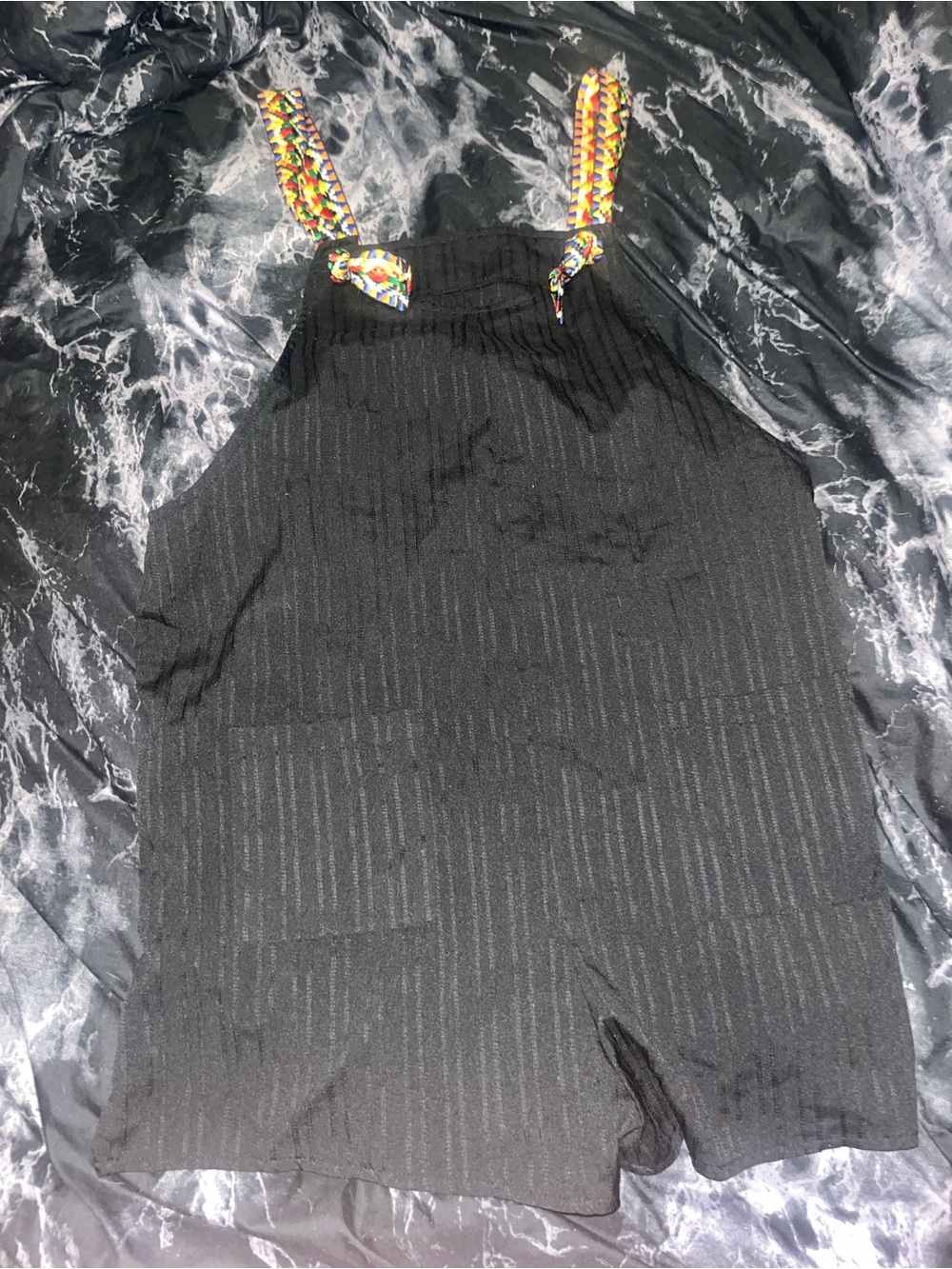 SHEIN boho Black Romper with Colorful Braided Straps and pockets size large nwot